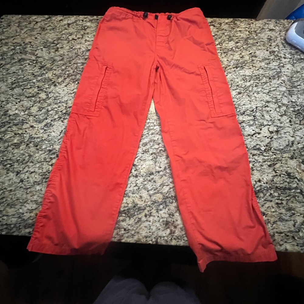 Old Navy Womens Orange Cargo Pants Size S Elastic Toggle Waist Baggy Utility